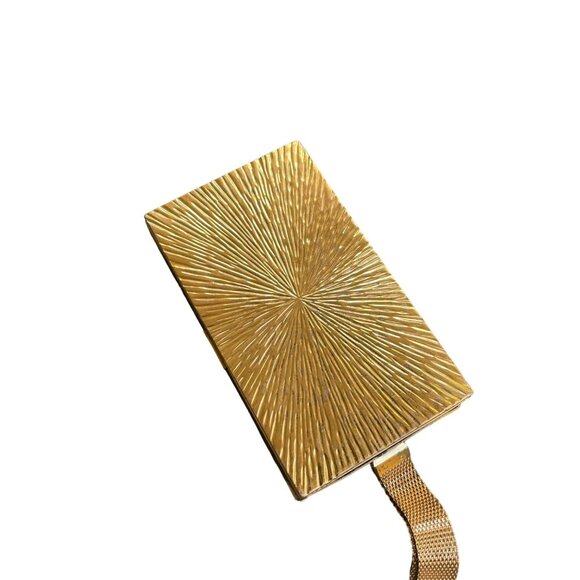 Evans Guilloche 1950 Gold Tone Compact Case with Floral Design and Mesh Strap Re - Picture 8 of 11